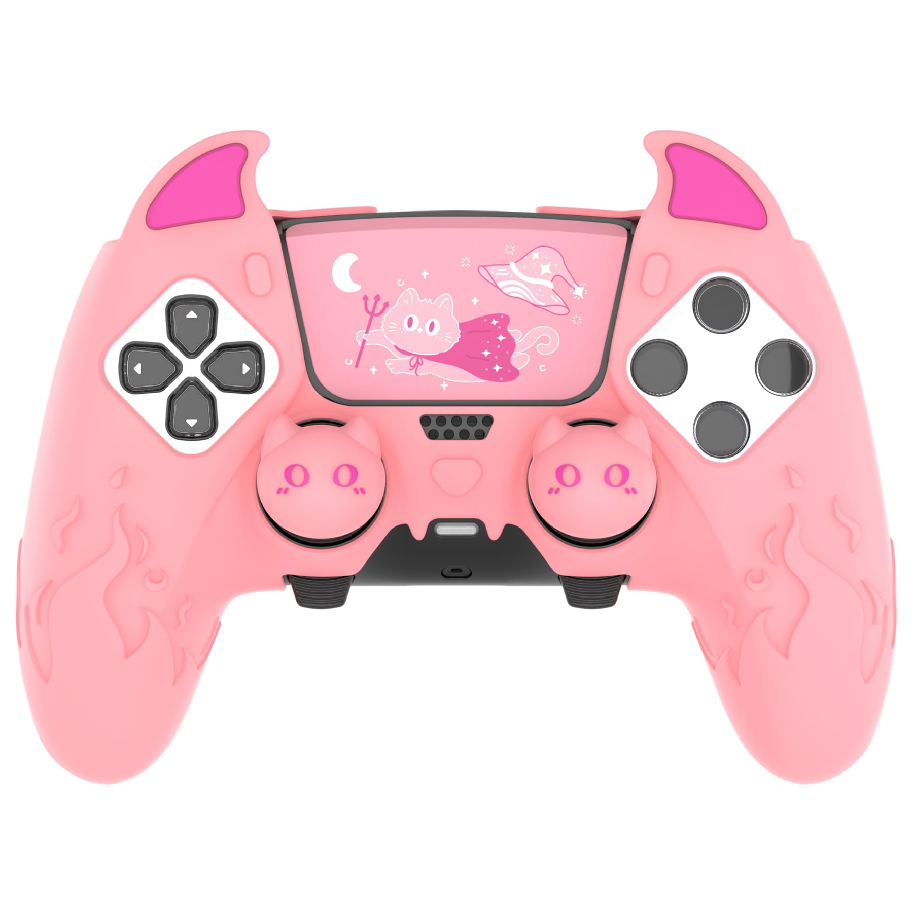 

PlayVital Silicone Cover for PS5 Edge Cute Devil Protective Case for Includes Touchpad Sticker Stick Pink Controller, Design, Edge, & Cover, рожевий