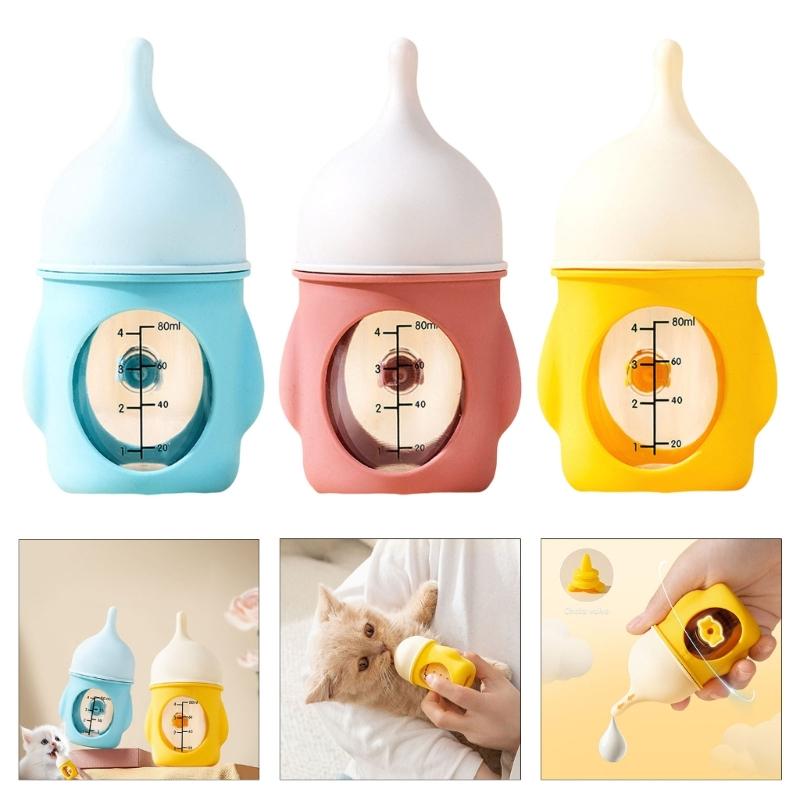 Practical Animal Feeding Bottle with Clear Scale and Silicone Nipples Accessory for Newborns Kittens Puppies 80ml
