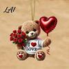 Heart Balloon Hanging Decoration Teddy Bear Ornament Holding Red Rose Bouquet Decoration Cute Backpack Charm Car Rearview Mirror 2D Flat Acrylic