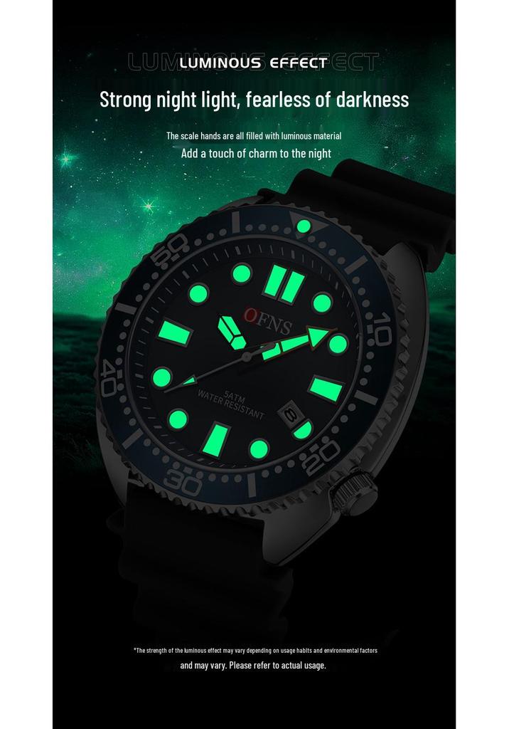 Oufannishi Waterproof Quartz Men's Watch with Luminous Dial, Rotating Bezel, and Calendar