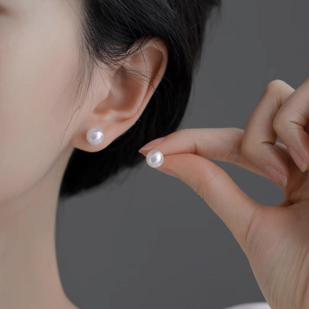 Copper Pearl Earrings Women Fashion Elegant Fresh Pure Copper Geometric Design Stud Earrings