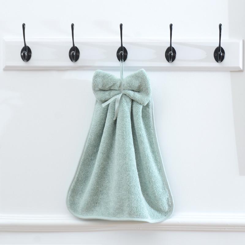 Coral Fleece Bow Hand Towel - Soft, Absorbent, Lint-Free, Hangable Cloth 