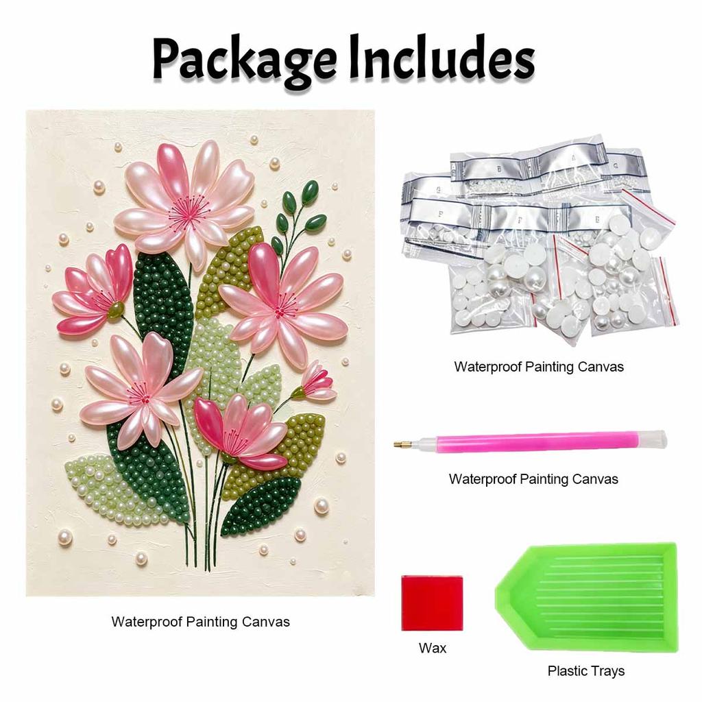 DIY Pearl Painting Kit Frameless Canvas Floral Arrangement 3D Shiny Bead Art Creative Family Craft for Home Decoration
