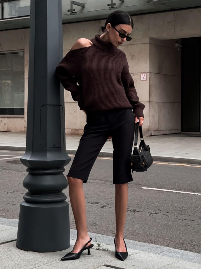 High Neck Off-Shoulder Sweater Women's Autumn Winter Ins Style Matching Knit Sweater Loose Pullover