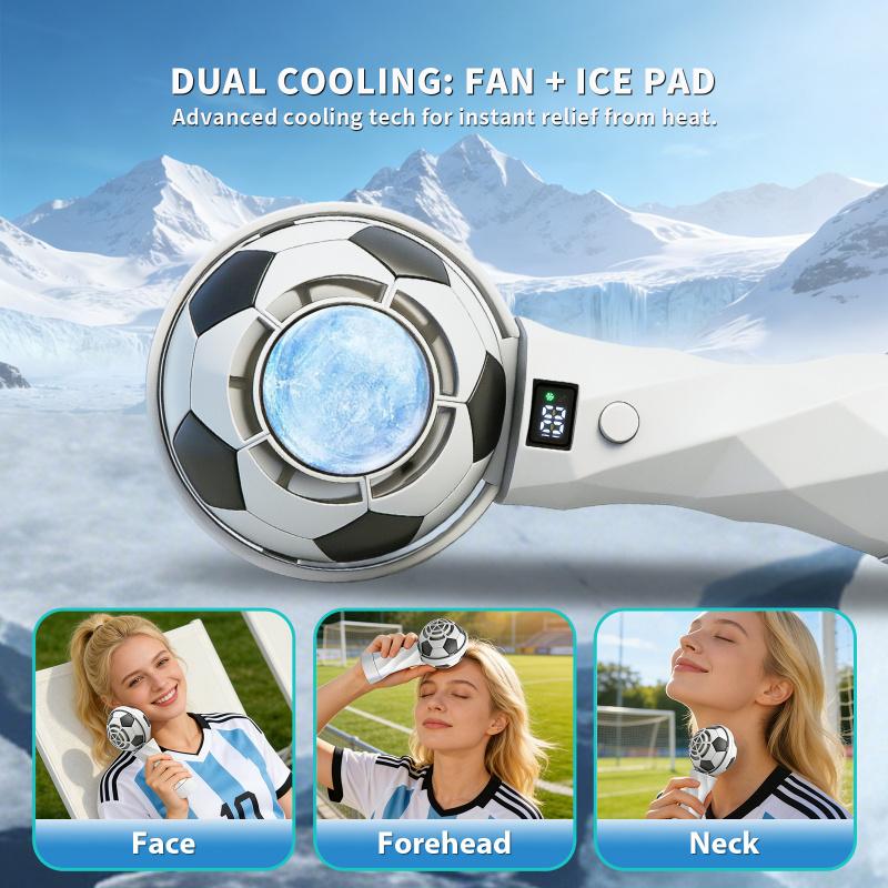 2026 model football handheld fan, cooling turbine, portable, small, neck-hanging, high-speed, cold compress, rechargeable fan