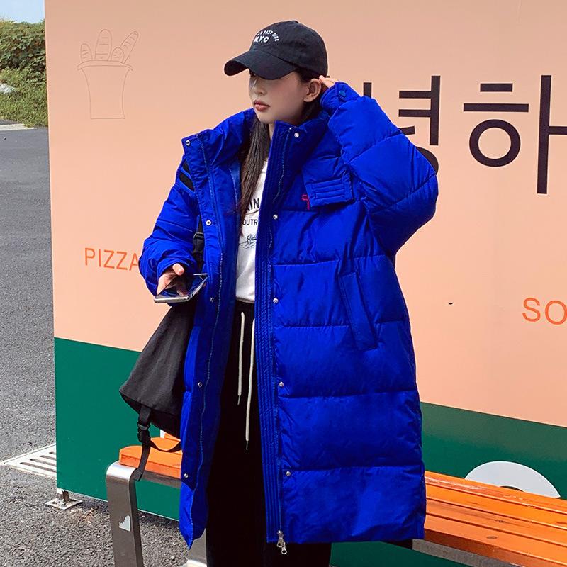 

2025 зима новая корейская свободная хлопковая куртка с капюшоном женская длинная утолщенная до колена куртка-пуховик хлопковая куртка XXL