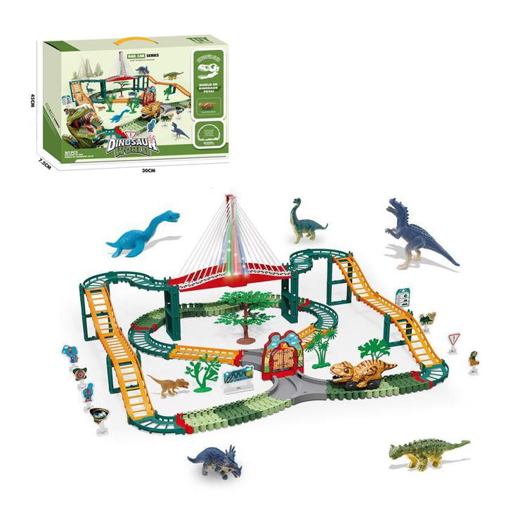 

Игрушки для детей, большой пазл, двухэтажная игрушечная железная дорога, игрушечный автомобиль, динозавр, наземная железнодорожная машина, сделай сам, модель, легкий виадук, подарочный набор для мальчика B014