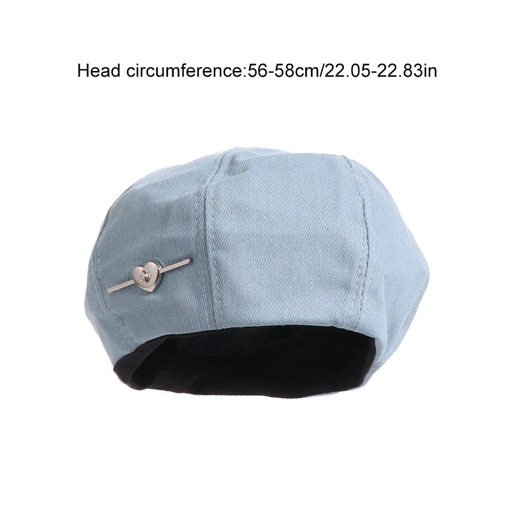 Y2K Love Heart Beret Korean Style Painter Hat Sweet Denim Octagonal Hat Travel