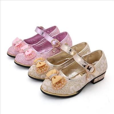 Girls' Dance Shoes Spring And Autumn Newestfashion Children'S Shoes Diamond Bow Princess Shoes Soft Sole Anti Slip High Heels