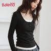 Baleno Women's Faux Two-Piece Round Neck Long Sleeve T-Shirt