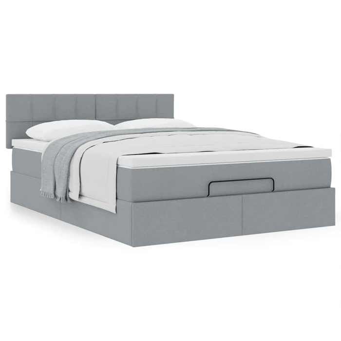Exclusive House - Ottoman Bed Frame and Light Grey Mattress 140x200 Cm Fabric