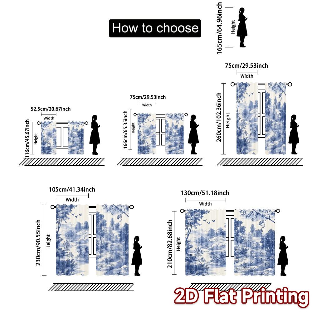Set Of 2 Modern Curtains Blue Landscape Scene Fashionable Semi Decorations Home Decorative Curtain Light Filtering Made Polyester