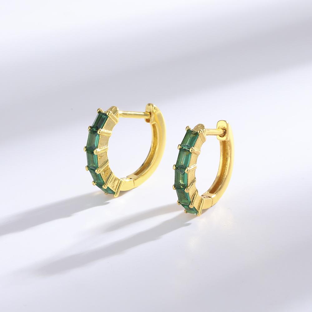 Female French Emerald Crystal Simple Square Zircon Earrings Niche Design High-End Earrings Ear Buckles