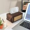 Retro Wood Grain Rattan Leather Tissue Box, Desktop Paper Box, Home Living Room Creative Storage Paper Box