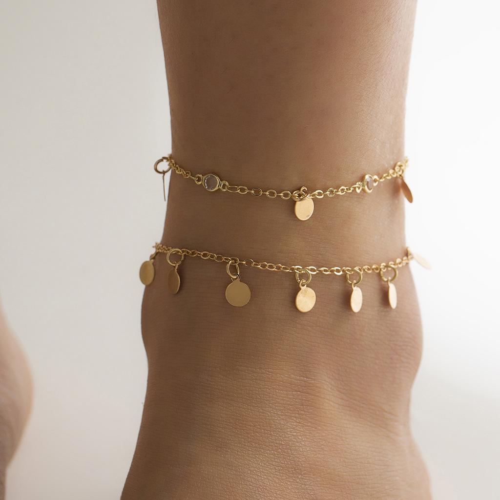 Accessories, beach geometric handmade versatile footwear, simple double-layer sequined fringed anklet set for women