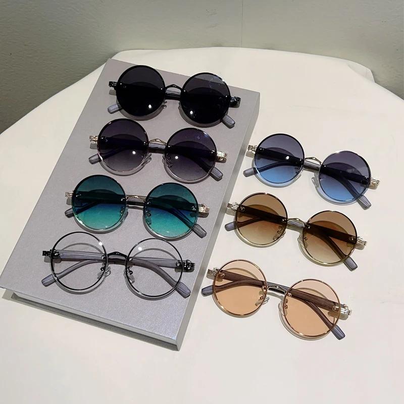 Vintage Round Sunglasses Men New Fashion Gradient Multi-color Sun Glasses Women Trendy Luxury Brand Design Casual Shades