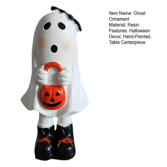 Figurka ducha Pryskyřice Kreslená Stojící Soška ducha Ručně malovaná Duch Stolní středový prvek pro Halloweenské dekorace Krbová římsa