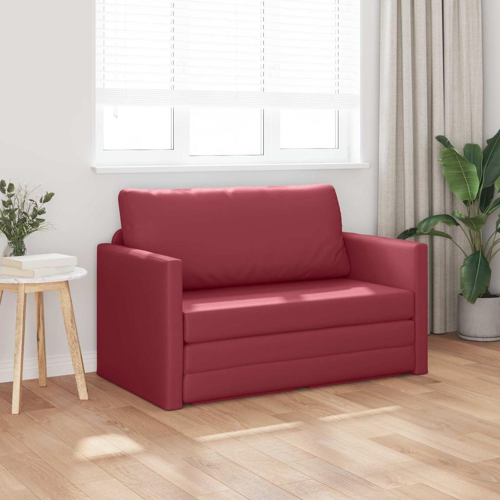 Sofa Bed in Wine Red 124 x 71 x 78 cm Faux Leather