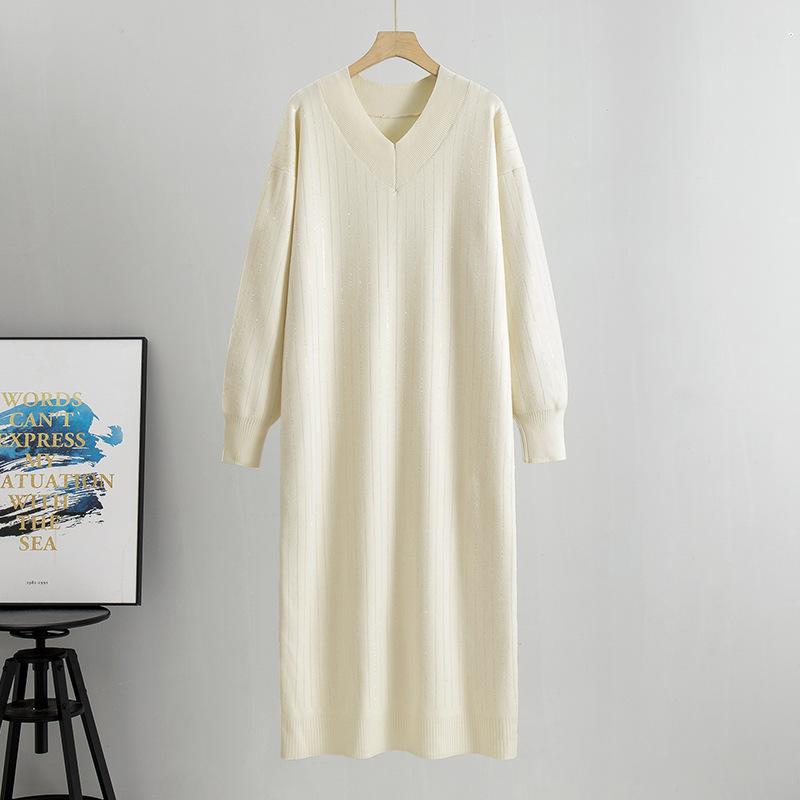 Lazy Loose Hot Diamond Sweater Skirt Women's Autumn New Inner Knitted Bottoming Dress