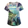 V-Neck Short Sleeve Nursing Scrub Top Women Fashionable Casual Workwear With 3D Print Design Slim Fit 2025 Collection