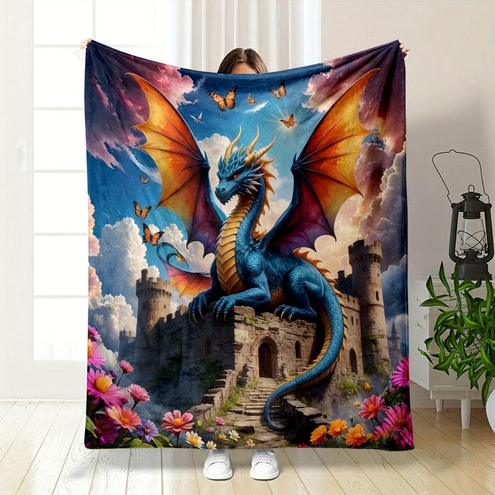Dream Flying Dragon Print Warm Comfortable Blanket Home Travel Camping for Adults and Kids Multiple Size Options Available.