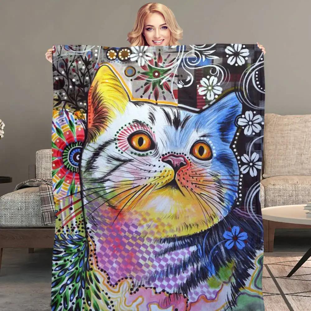 

Cartoon Cat on the Bookshelf Printed Blanket for Sofa Bed Travel Camping Living Room Office Conditioning Blanket 75x90cm