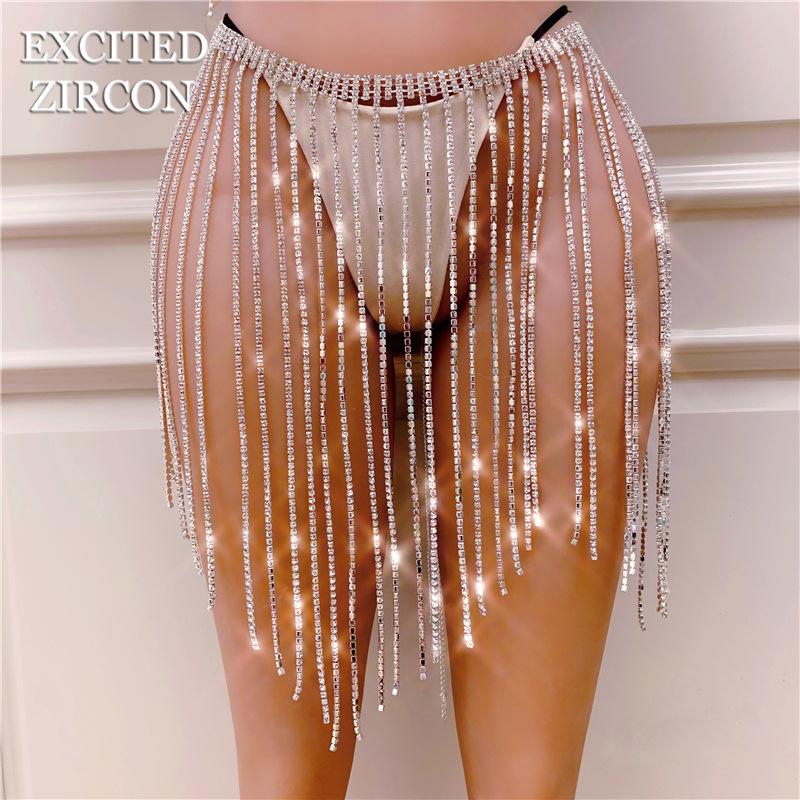 Long Tassel Belly Dance Rhinestone Waist Chain Nightclub Sexy Clothing Body Chain European And American Body Chain