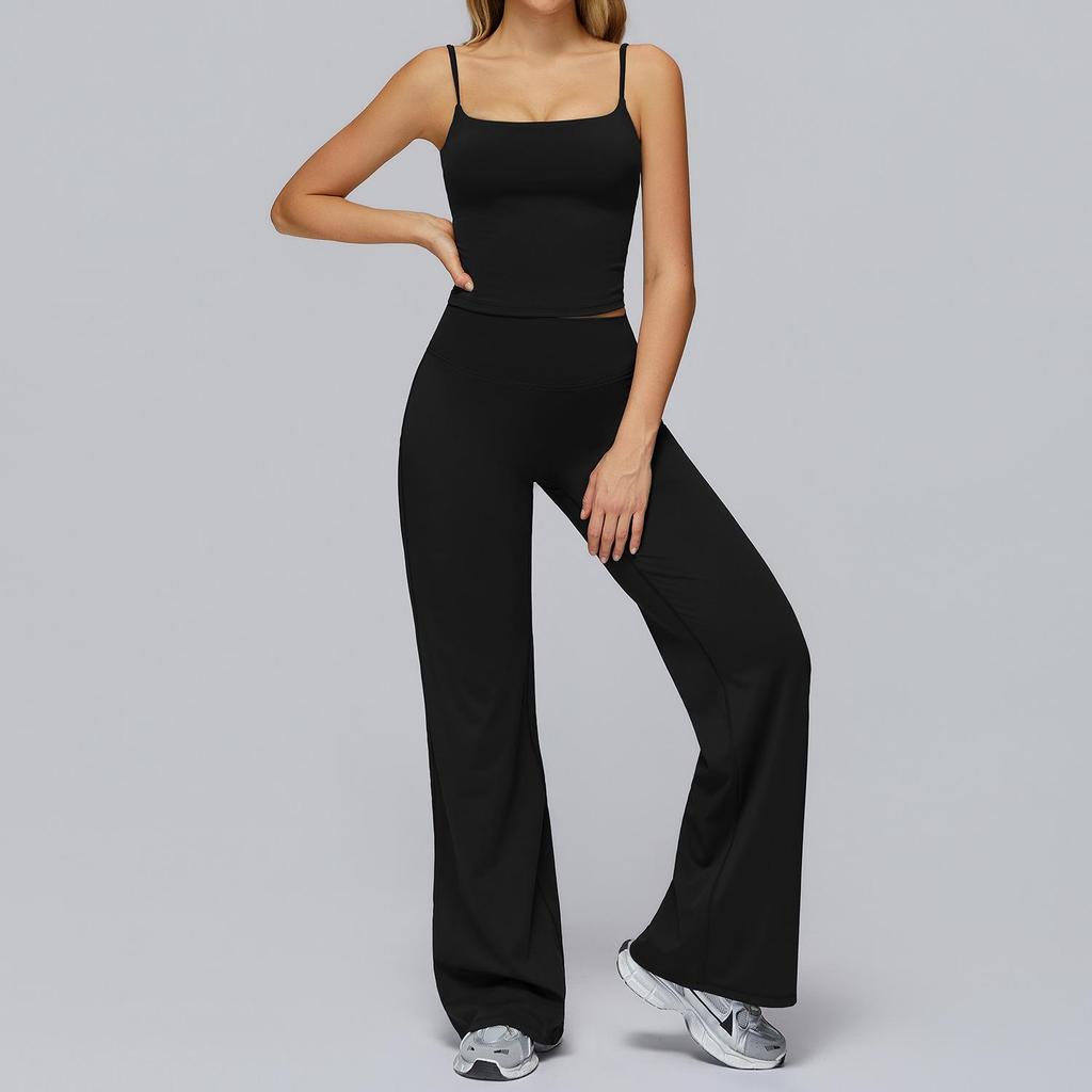 European-American Yoga Set: Brushed Wide-Leg Sportswear for Running & Fitness