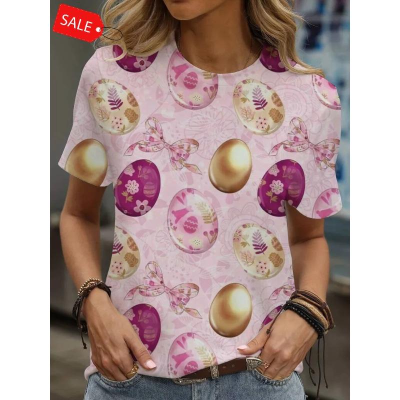 T-Shirts for Floral Cartoon 3D Print Women Summer Fashion Round Neck Short Sleeve Tee Female Clothing Y2K Streetwear