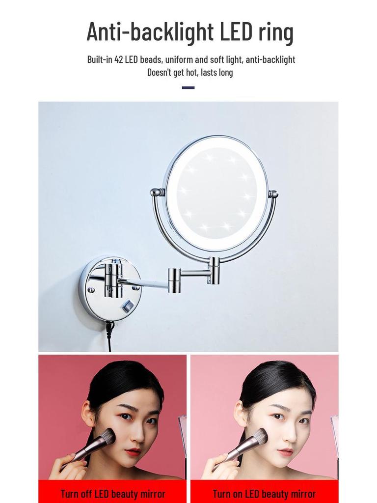 LED Bathroom Vanity Mirror with Folding Makeup Light - Wall-Mounted for Home & Hotel Use
