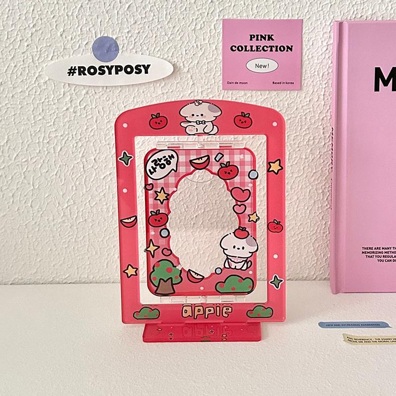 3inch Cute Photo Holder Card Display Stand Acrylic Card Sleeve Photocard Frame Desktop Decor Photo Protection Rotatable Sweet