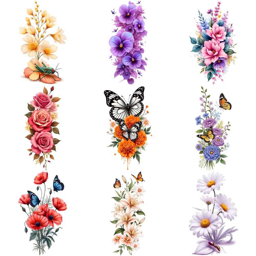 

9pcs Floral Temporary Tattoo Disposable Temporary Flower Tattoo Stickers Women Girl Body Arm Art Cosplay Party Colorful Tattoo