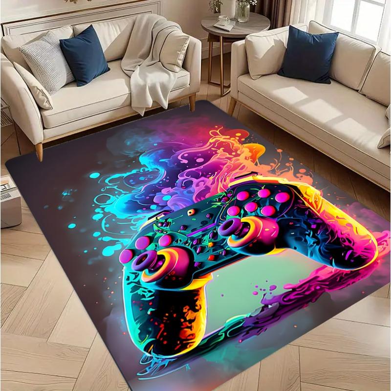 Gaming Controller Pattern Carpet Colorful Funny Game Console Area Rug Soft Non-slip Floor Mat for Game Room Living Room Decor