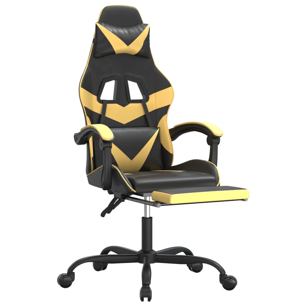 Gaming Chair with Footrest Swivel Black & Gold PU Leather