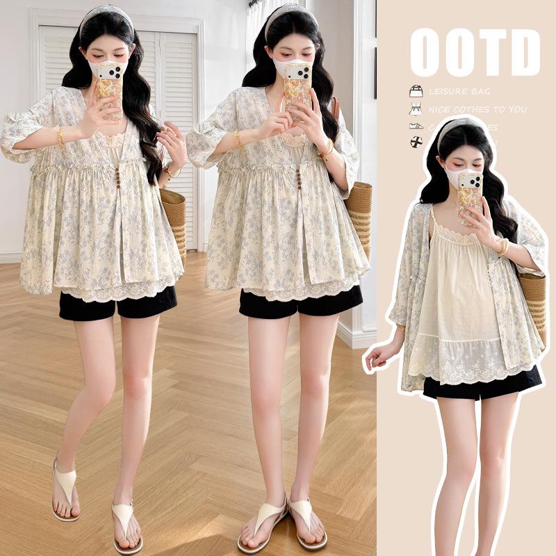 2026 Floral V-Neck Chiffon Cardigan & Maternity Camisole Two-Piece Set 2XL