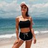 CHARMLEAKS Sportliches, lässiges Crop-Bikini-Set für Damen, zweiteiliger Badeanzug mit Farbblock-Motiv