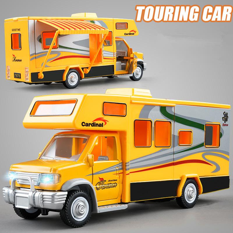 1:28 Diecast Luxury RV Recreational Vehicle Car Model Metal Camper Van Motorhome Touring Car Model Sound and Light Kids Toy Gift