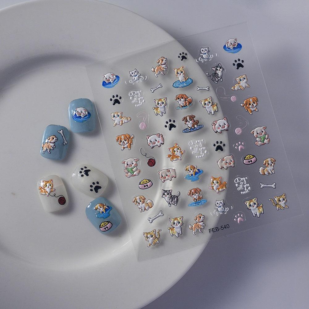 5D Cute Cartoon Animal Nail Stickers: Embossed Decorations for Kids