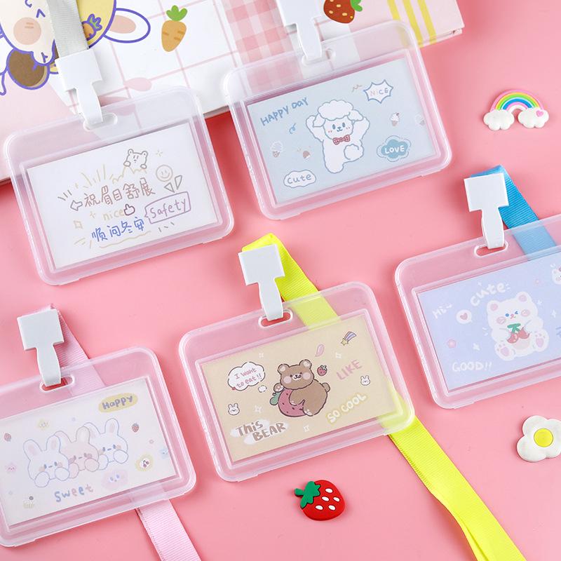 1pc ID Card Holder+Lanyard Anti-lost Waterproof Name Tag Decor for Student Card Office Work Card Meal Card Transportation Card