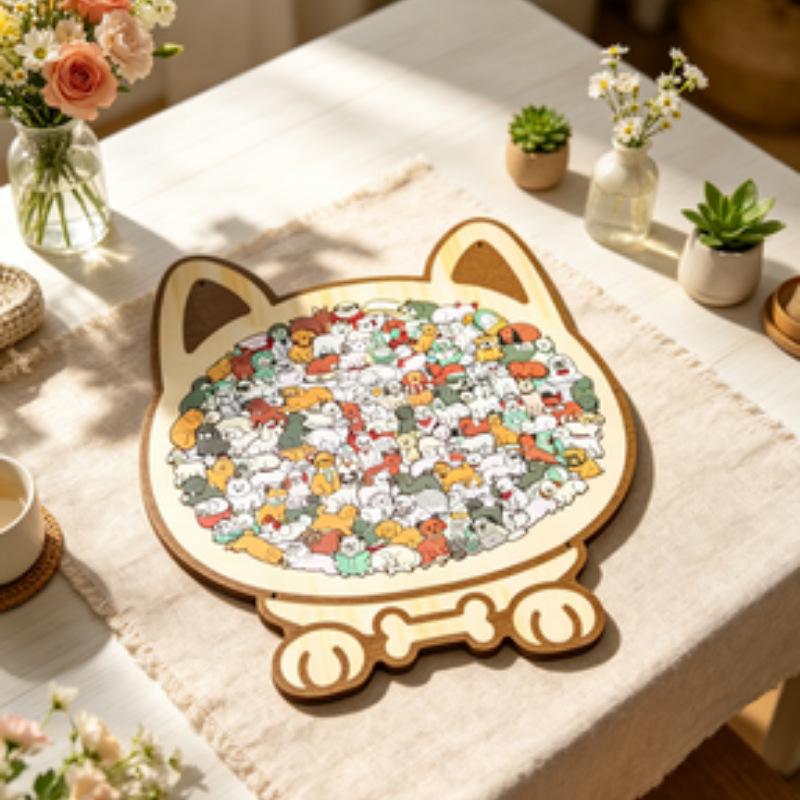 Cat-Shaped Morandi Wooden Educational Puzzle