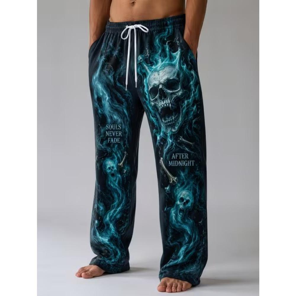 Men's 3D Skull Printed Baggy Casual Trousers,  Elastic Drawstring Waist with Pockets, for Spring Summer Home Outdoor Vacation