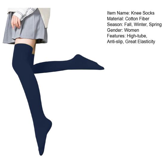 1 Pair Women Winter Knee Socks High-tube Anti-slip Great Elasticity Solid
