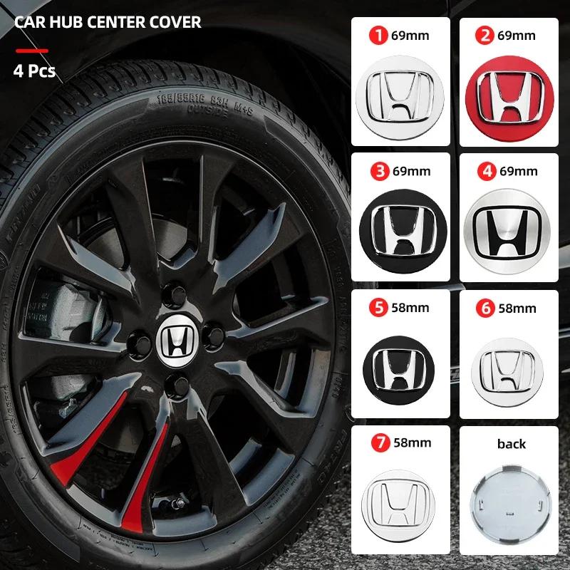 4PCS 58MM/69MM Car Styling Wheel Center Cap Hub Covers Badge Accessories For Honda Odyssey Spirior CR-V Civic HR-V City Accord