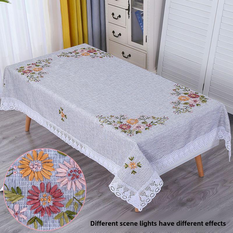 

Современная прямоугольная скатерть из хлопка и льна с ручной вышивкой, цвет свежий белый 110x160