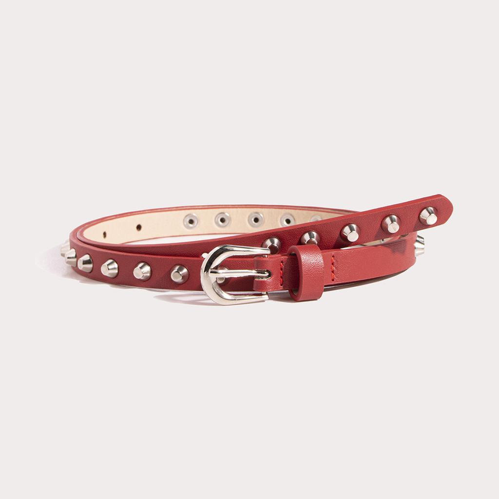 Punk Rock Female Belt With Metal Pin Closure And Dot Pattern For Casual Wear