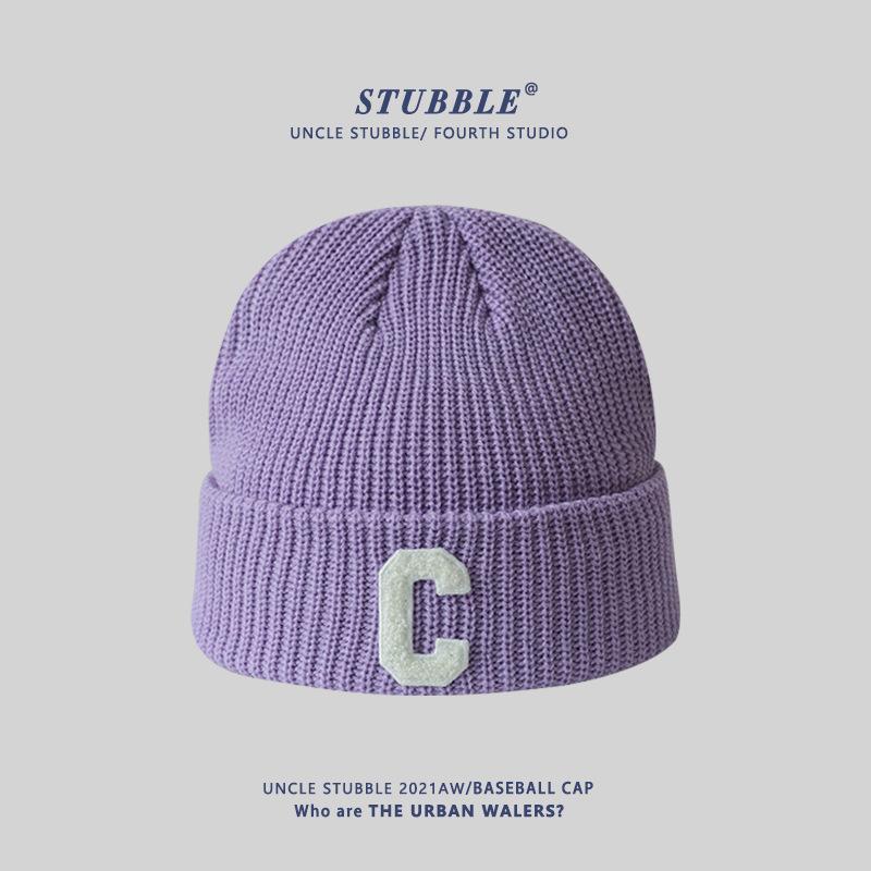 Autumn and Winter New Style C-label Knitted Hat Korean Version Colorful Couple Warm Woolen Hat Japanese Girl Face Small Cold Hat