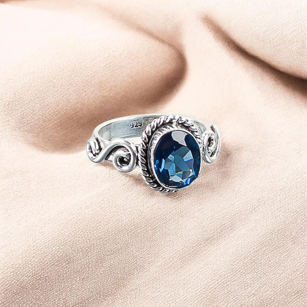 London Blue Topaz Gemstone 925 Sterling Silver Jewelry Handmade Women's Ring RR-14-2