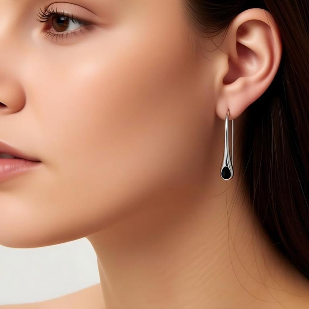 Black Awn Mote Klassiske Øredobber med Hengende Svart Stein for Kvinner Hengende Øredobber Smykker Gave Sjarmerende stil fin Luksus