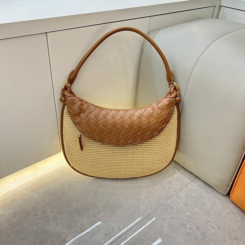 

Новая плетеная сумка из рафии, сумка-близнец, кожаная отделка из коровьей кожи, женская сумка для работы, модная, универсальная сумка через плечо 36x2x23cm коричневый
