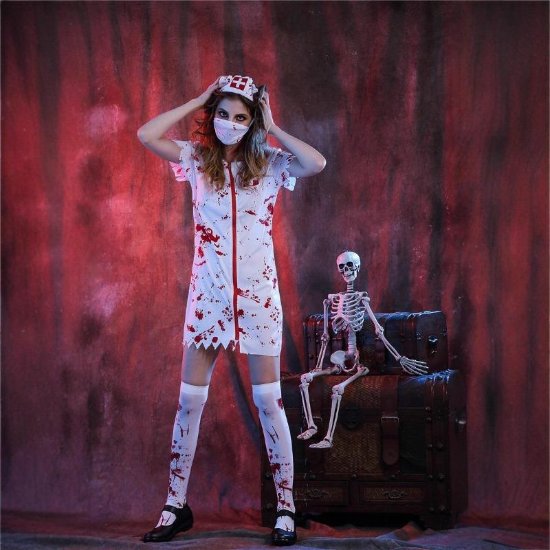Halloween Horror Costumes Bloody Doctor Nurse Adult Men and Women Bloody Doctor Couple Costumes Performance Costumes